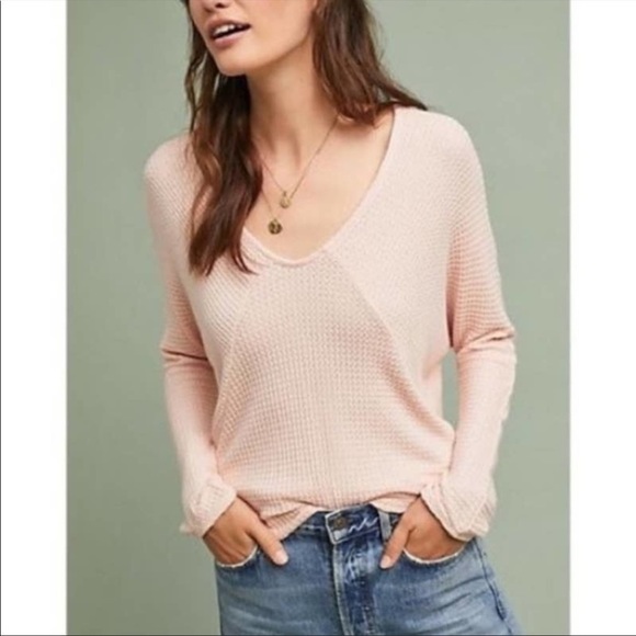 Anthropologie Tops - NWT Anthropologie thermal waffle top Light Pink Long Sleeve Size XS Pure + good
